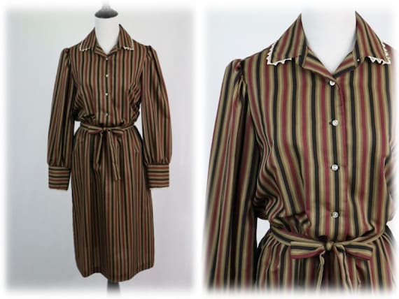 Vintage 1970s Dress Joan Curtis Striped Dress - image 1