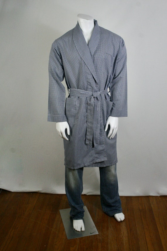 Vintage Men's Robe Embassy Navy Gingham Wrap Shaw… - image 2