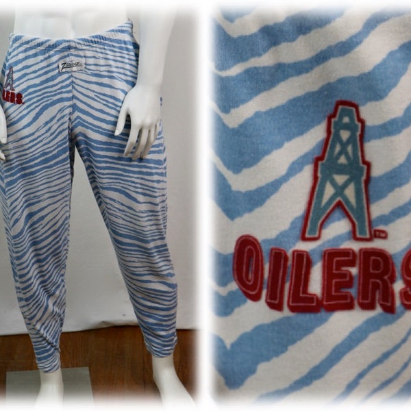 Vintage 1980s Zubaz Pants Houston Oilers Sweat Pants Small