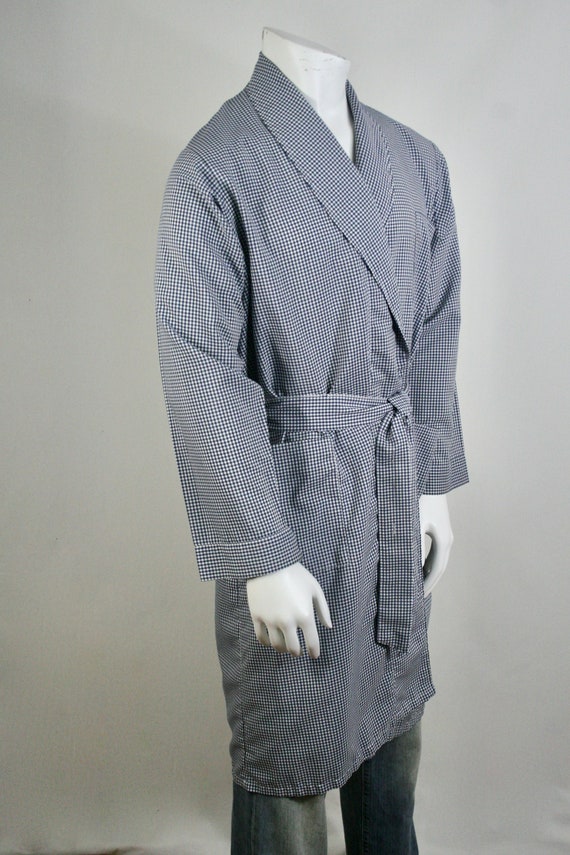 Vintage Men's Robe Embassy Navy Gingham Wrap Shaw… - image 6