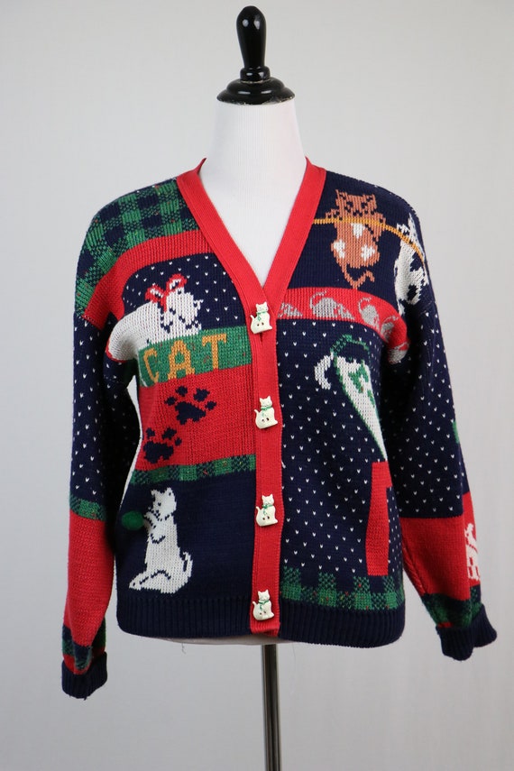 1990s Sweater Cat Novelty Cardigan Sweater by Swe… - image 3