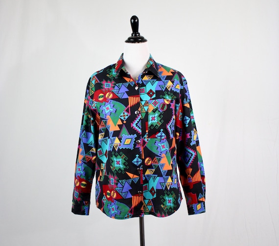 Vintage 1980s Blouse Ozark Mountain Western Shirt Large