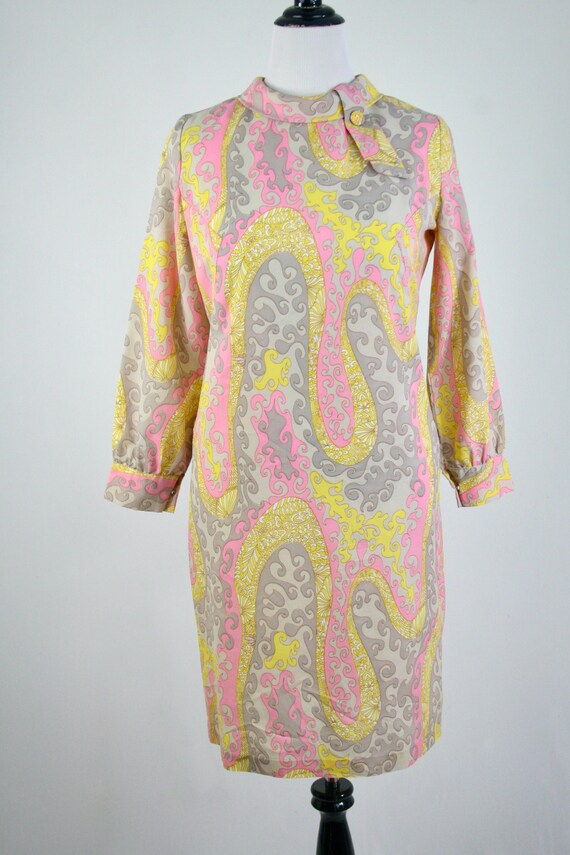 Vintage 1970s Dress Groovy Print Polyester Crepe … - image 3