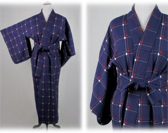 Vintage Kimono Red White Blue Robe