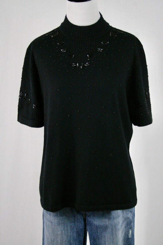 1990s Sweater Black Beaded Pullover Sweater XL - image 4