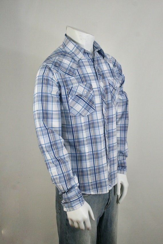 Vintage Western Shirt Wrangler Blue Paid Pearl Sn… - image 6