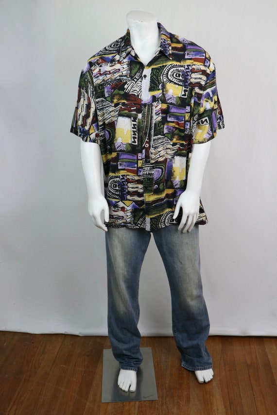 Vintage 1990s Shirt Rayon Button Down OP Shirt XL - image 2