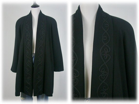 1980s Coat Black Wool by Jofeld Swing Coat