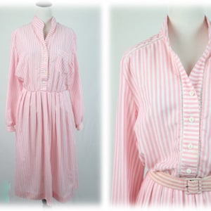 chinese dress ladies Pink Striped Flare Shirt Dress main image 1