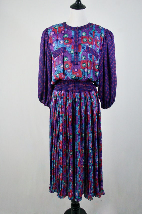 Vintage 1980s Diane Freis Original Dress Pleated … - image 3