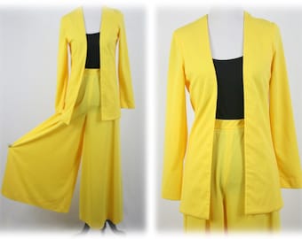 Vintage 1970s Yellow Palazzo Pants and Jacket Set by Cirette California XS