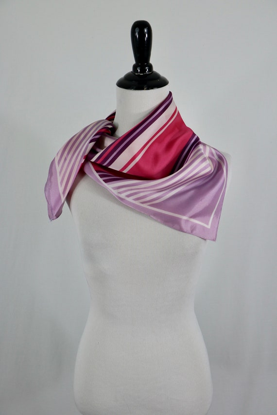 Vintage Scarf Pink and Purple Acetate Square Scarf - image 7