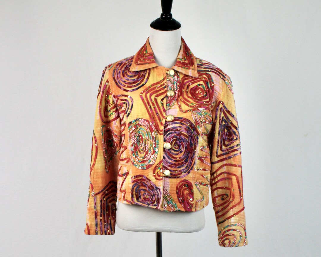 Vintage 1990s Jacket Anage Applique Sequin Cropped Jacket XS - Etsy