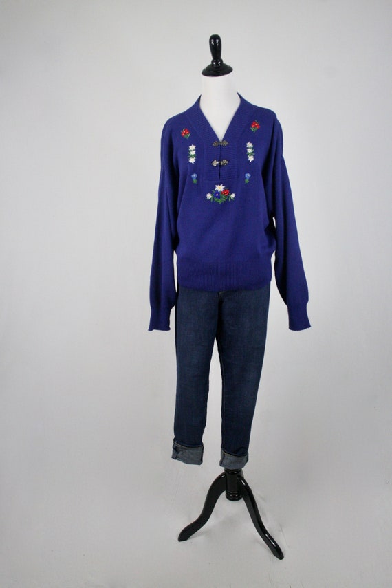 Vintage Sweater Meister Cobalt Blue Tyrolean Styl… - image 2