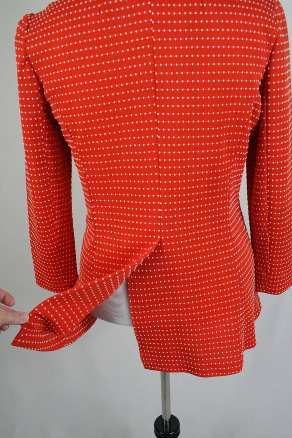 Vintage 1970s Blazer Red White Dots Wide Notched … - image 9