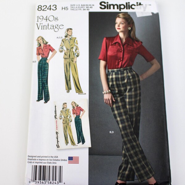 Retro 1940s Pants and Blouse Pattern Simplicity 8243 Sizes 6-14
