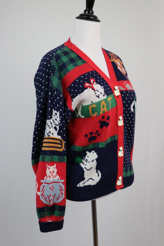 1990s Sweater Cat Novelty Cardigan Sweater by Swe… - image 5