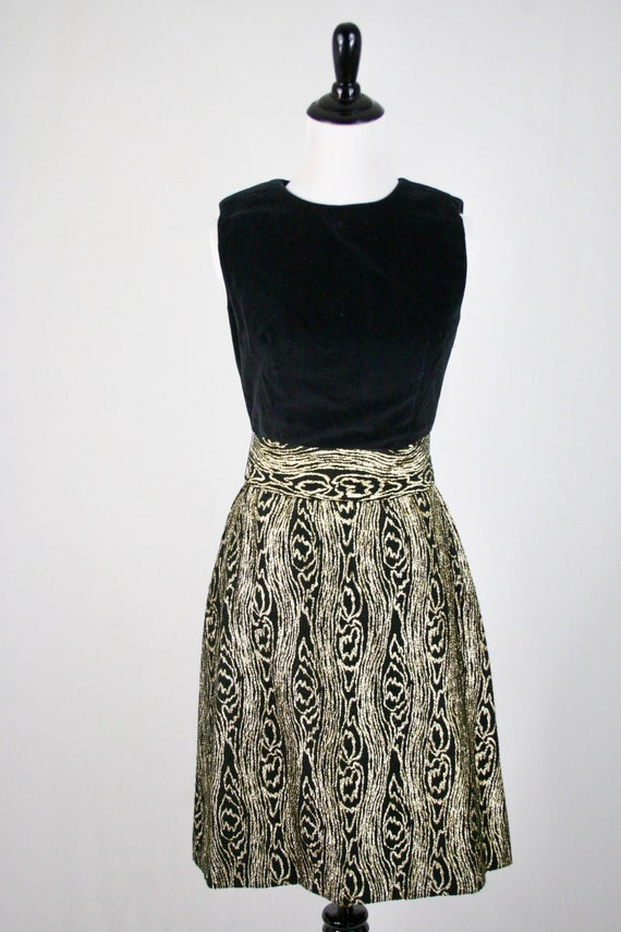 1960s Dress Black Velvet Gold Lame Saba Californi… - image 3