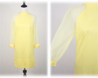 1960s Dress Yellow Sheer Sleeves Mini Dress
