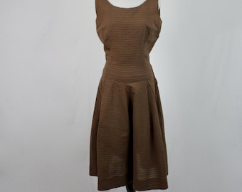 Vintage Dress Brown Cotton Full Skirt Sundress