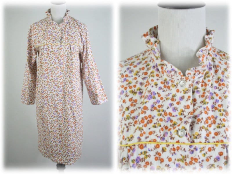 Vintage 1970s Night Gown Flannel Granny Nightgown 