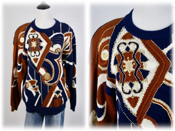 Vintage 1990s Sweater Beaded Embroidered Oversize… - image 1