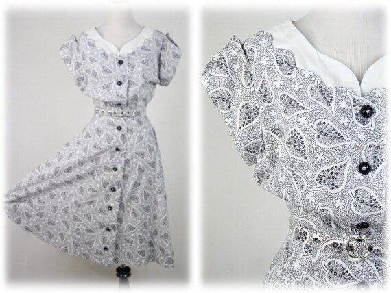 1950s Dress Black White Cotton Day Dress