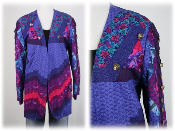 Vintage Jacket Patchwork Quilted Heart Buttons Han