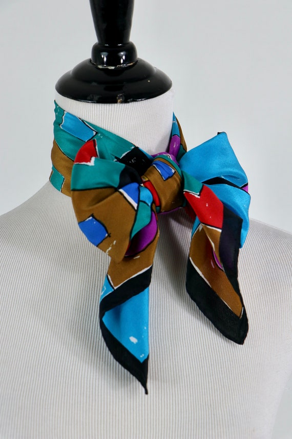 Vintage Scarf Silk Bright Colors Square Scarf - image 10