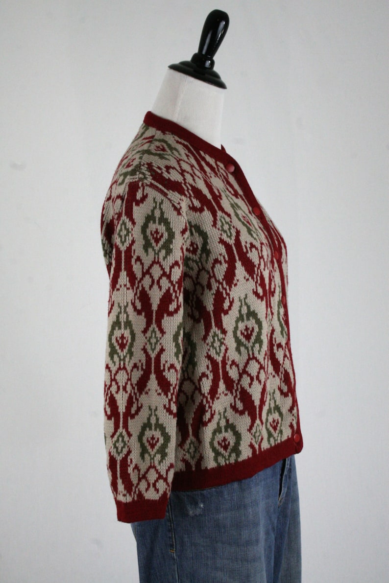 1960s Jacquard Knit Acrylic Cardigan Sweater by Sears Roebuck and Co