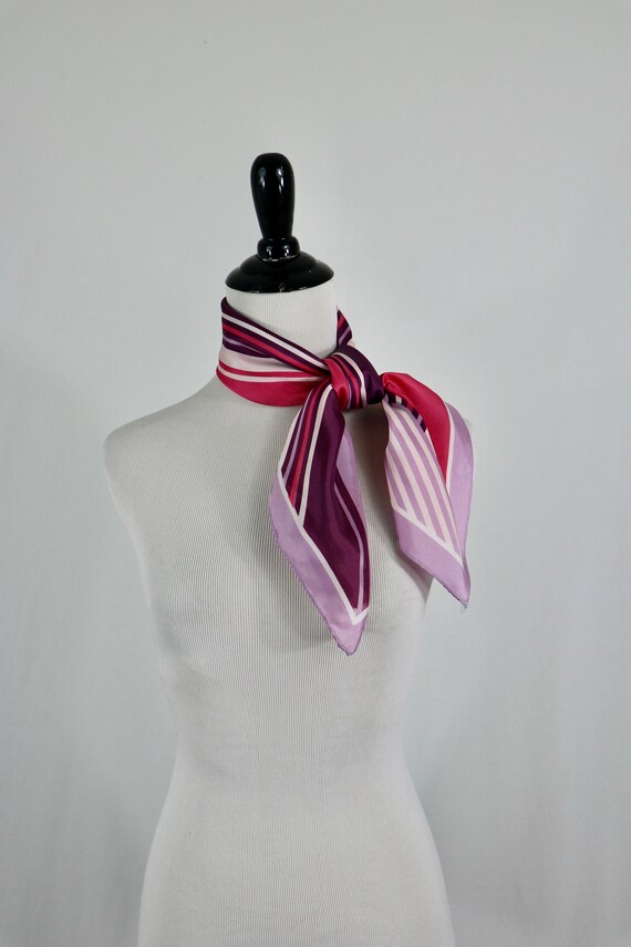 Vintage Scarf Pink and Purple Acetate Square Scarf - image 9
