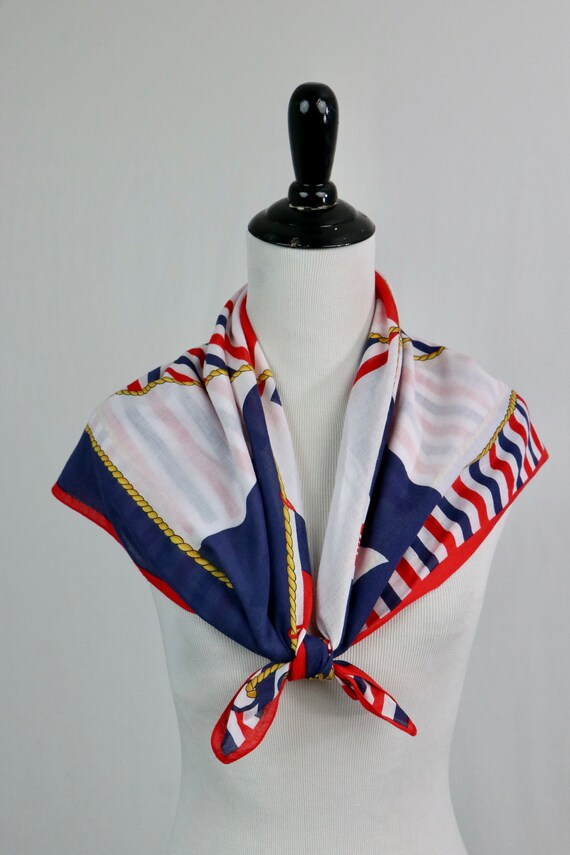 Vintage Scarf Large Square Nautical Scarf - image 9