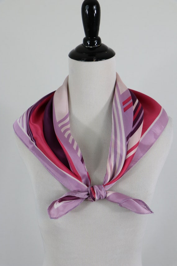 Vintage Scarf Pink and Purple Acetate Square Scarf - image 6
