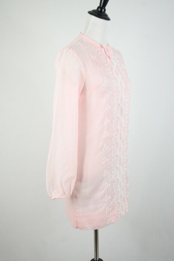 1960s Dress Pale Pink Cotton Voile Mini Dress - image 5