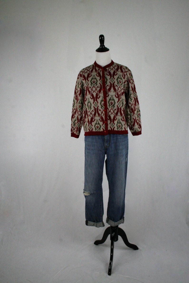 1960s Jacquard Knit Acrylic Cardigan Sweater by Sears Roebuck and Co