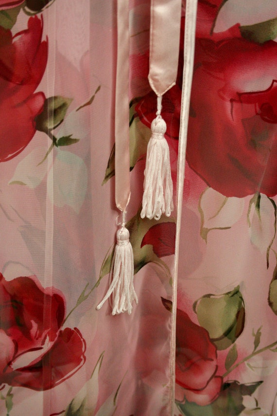 Vintage 1990s Peignoir Set Roses Printed Chiffon … - image 8