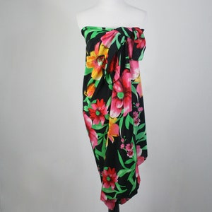 Vintage Scarf Silk Tropical Floral Huge Rectangle Scarf Pareo image 5