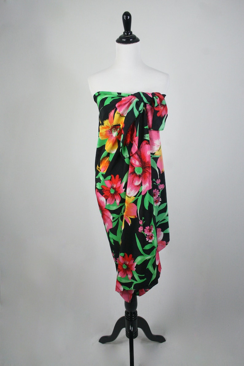 Vintage Scarf Silk Tropical Floral Huge Rectangle Scarf Pareo image 5