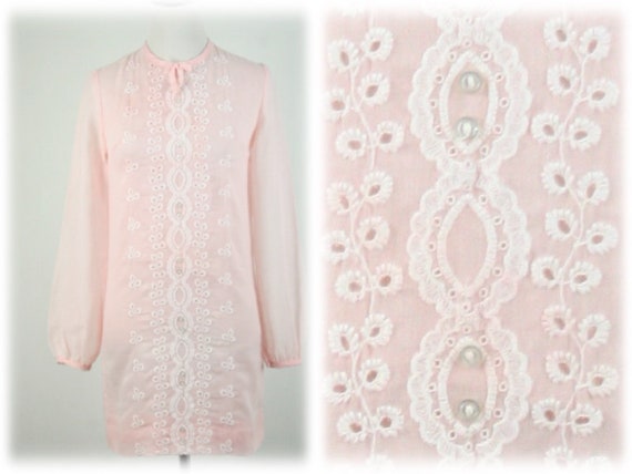 1960s Dress Pale Pink Cotton Voile Mini Dress - image 1