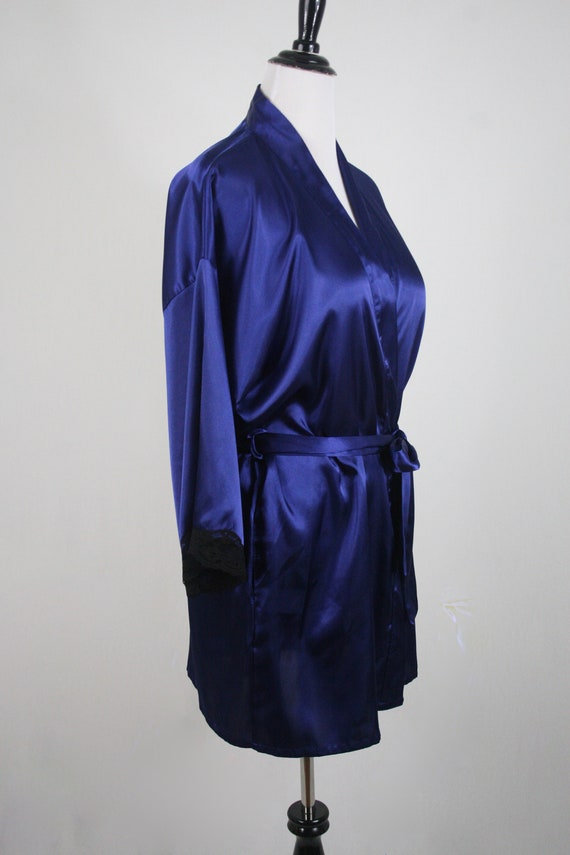 Vintage Robe Fredericks of Hollywood Navy Satin W… - image 6