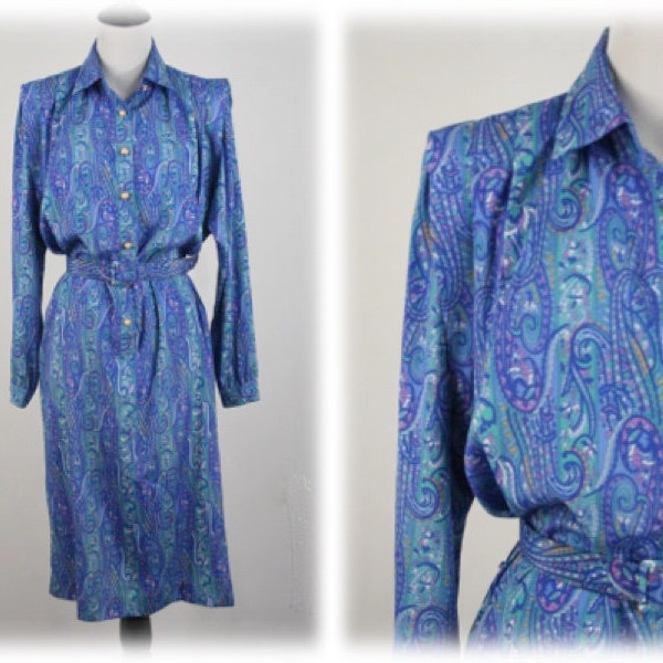 1980s Dress Paisley Schrader Shirt Dress Size 8