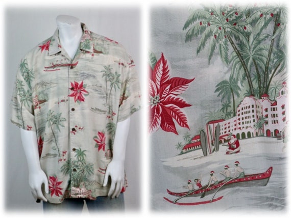 Tommy Bahama Aloha Shirt Silk Christmas Shirt XXL - image 1