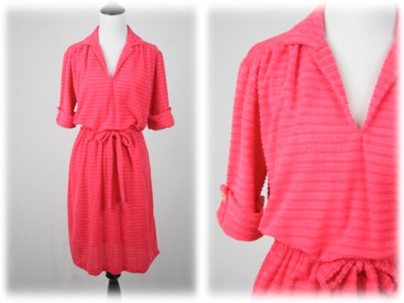 1970s Dress Ribbed Terry Cloth Dress