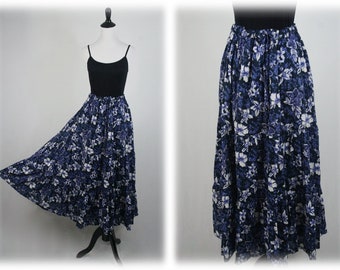 Vintage Skirt Tropical Print Tiered India Cotton Skirt Medium