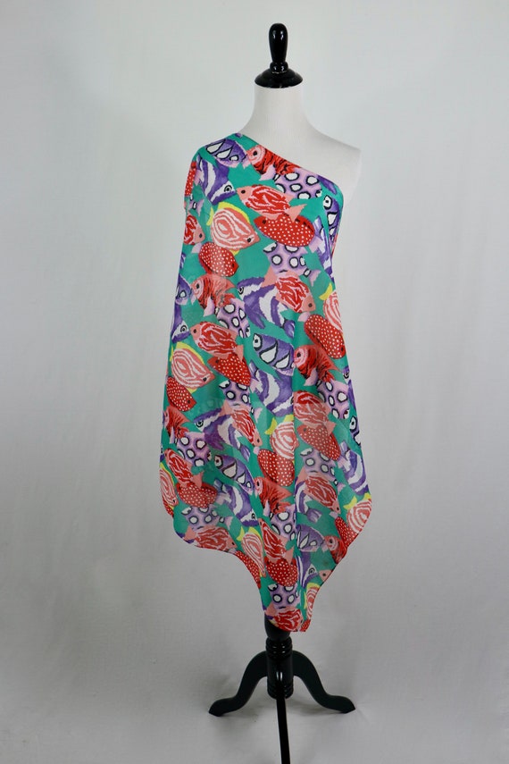 Vintage Scarf Echo Tropical Fish Large Square Cot… - image 2