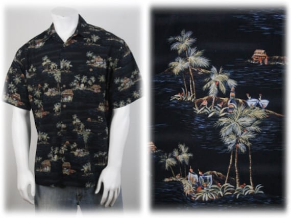 Vintage Aloha Shirt Cotton Moda Campia Shirt Mediu