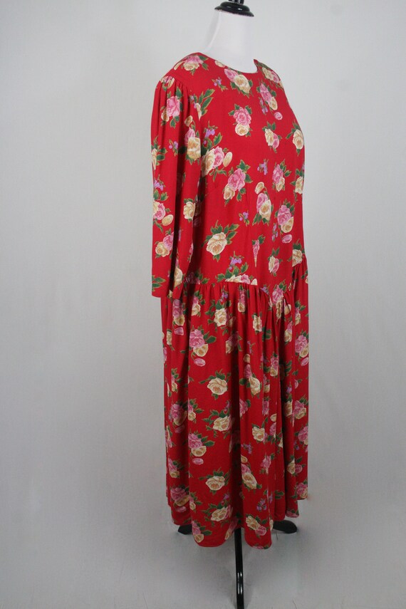 1990s Dress Rose Print Rayon E.D. Michaels Plus D… - image 5