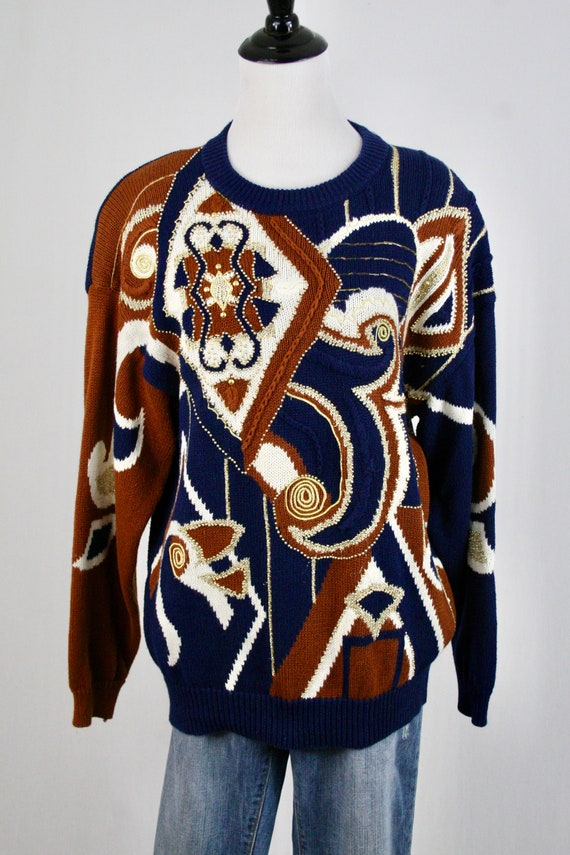 Vintage 1990s Sweater Beaded Embroidered Oversize… - image 3