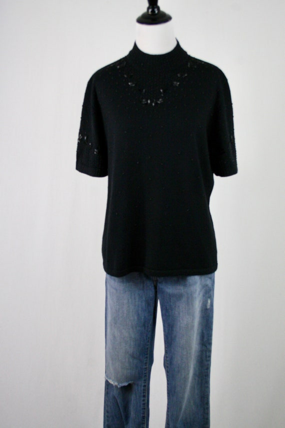 1990s Sweater Black Beaded Pullover Sweater XL - image 3