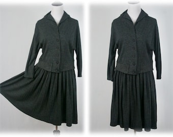 1960s Skirt Suit Gray Wool Knit Marguery Suit